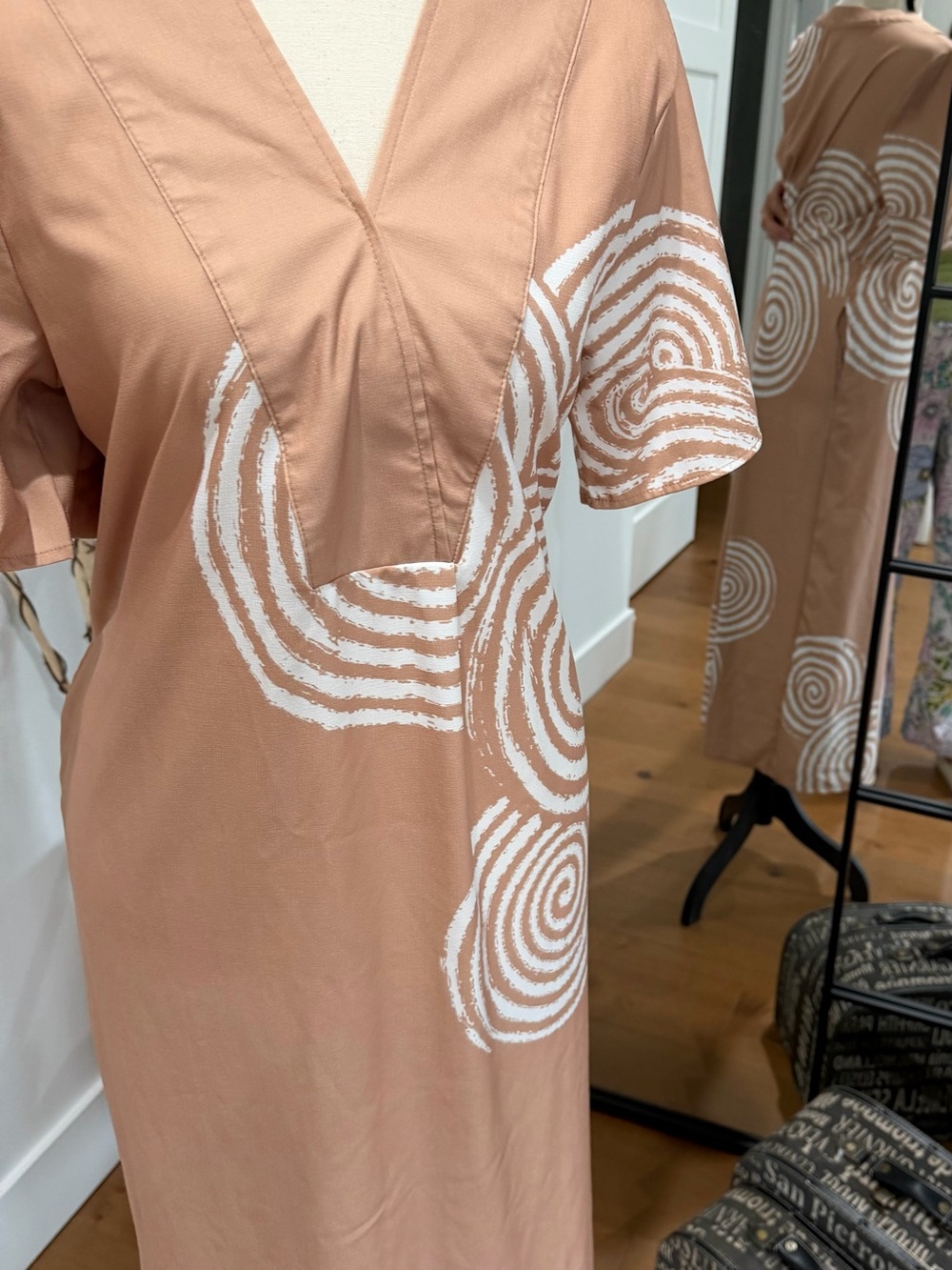 Women's Peach Spiral-Print V-Neck Dress